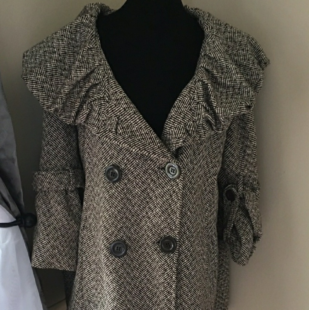 Reposh-Adorable brown/white tweed hip length coat